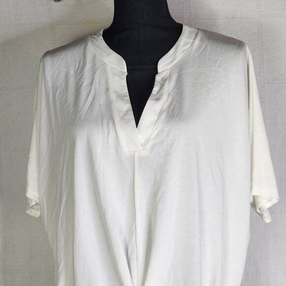 Alya Ivory SS Pleated Front Hem V Neck Modal Poly from Francesca's Blouse Size S - Picture 4 of 16